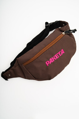 Поясная сумка РАКЕТА Коричневый с розовой вышевкой РАКЕТА