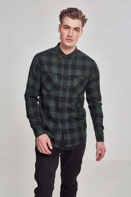 Рубашка URBAN CLASSICS Checked Flanell Shirt Black/Forest фото