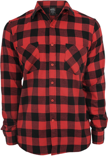 Рубашка URBAN CLASSICS Checked Flanell Shirt Black/Red фото 8