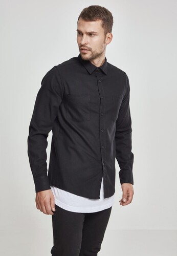 Рубашка URBAN CLASSICS Checked Flanell Shirt Black/Black фото 7
