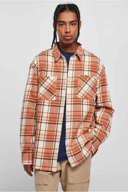 Рубашка URBAN CLASSICS Long Oversized Checked Leaves Shirt SS23 Softseagrass/Red