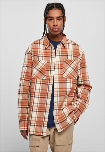 Рубашка URBAN CLASSICS Long Oversized Checked Leaves Shirt SS23 Softseagrass/Red фото 5