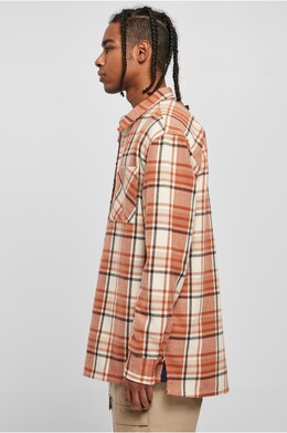 Рубашка URBAN CLASSICS Long Oversized Checked Leaves Shirt SS23 Softseagrass/Red