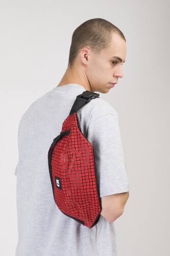Сумка поясная CODERED Hip Bag Large Красный Таслан/Паттерн Bent Grid Черный фото 2