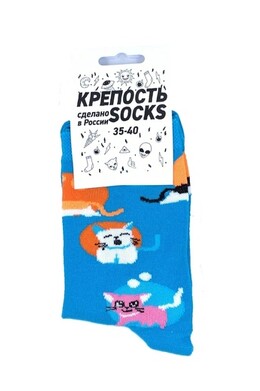 Носки КРЕПОСТЬ SOCKS Котики Голубой фото