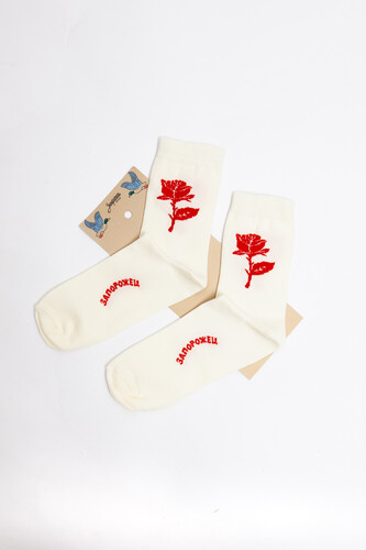 Носки ЗАПОРОЖЕЦ Красная Роза Молочный фото 6