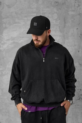 Свитшот 108 Hertz Half-zip Washed Black фото 4