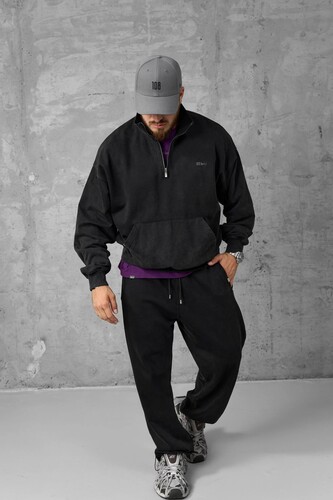 Свитшот 108 Hertz Half-zip Washed Black фото 5