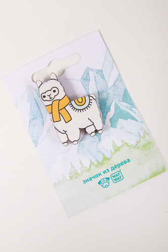 Значок деревянный WAF-WAF Альпака (Белый/Оранжевый) фото 5