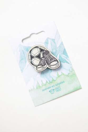 Значок деревянный WAF-WAF Футбол (Белый/Черный) фото 5