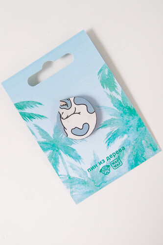 Пин деревянный WAF-WAF Кот клубочком(Серый/Белый) фото 5