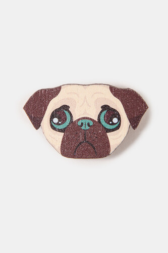 Значок деревянный WAF-WAF Мопс (Коричневый/Бежевый/Зеленый) фото 4