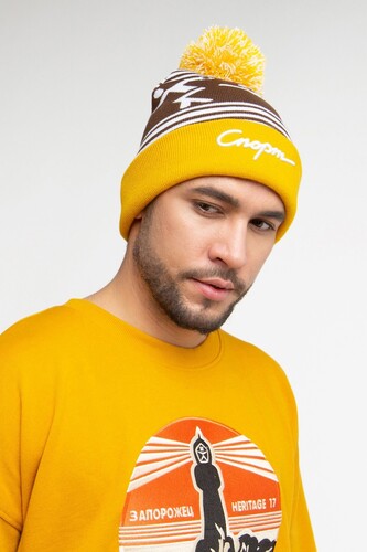 Шапка ЗАПОРОЖЕЦ Sport Pumpon/Спорт Помпон Yellow/Brown фото 13