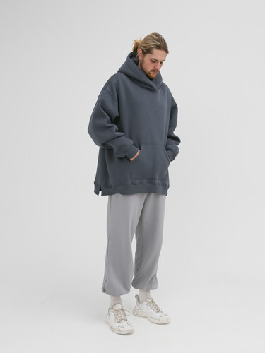 Худи с начесом гипер оверсайз РОДИНА Cloud New Logo (мужское) Серо-Голубой фото 5