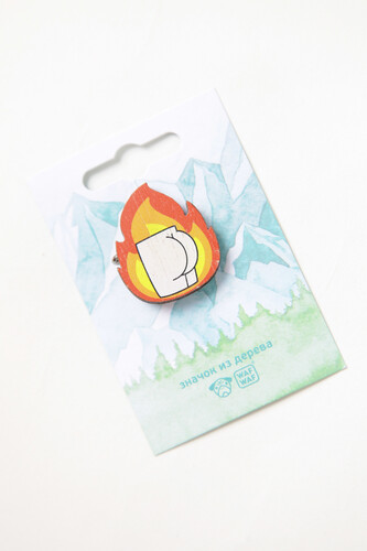 Значок деревянный WAF-WAF Жопа в огне (Бежевый/Оранжевый/Желтый /Красный) фото 5