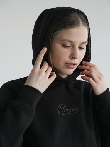 Худи с начесом РОДИНА Оверсайз (женское) Черный фото 6