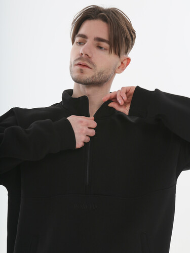 Олимпийка с начесом на короткой молнии РОДИНА Оверсайз(мужская) Черный фото 5