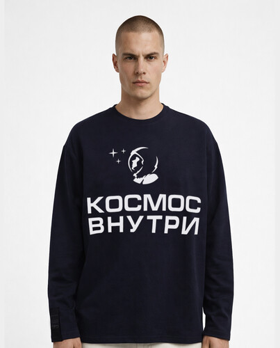 Лонгслив ASTRONAUTICS1961 "КОСМОС ВНУТРИ - 2" Темно-Синий/Серебро фото 3