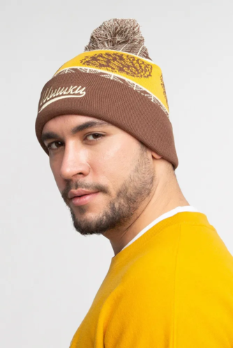 Шапка ЗАПОРОЖЕЦ Shishki Pumpon/Шишки Помпон Brown/Yellow фото 17