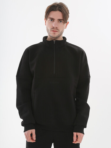 Олимпийка с начесом на короткой молнии РОДИНА Оверсайз(мужская) Черный фото 4