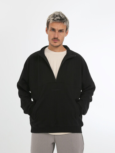 Олимпийка на короткой молнии РОДИНА Оверсайз (мужская) Черный фото 5