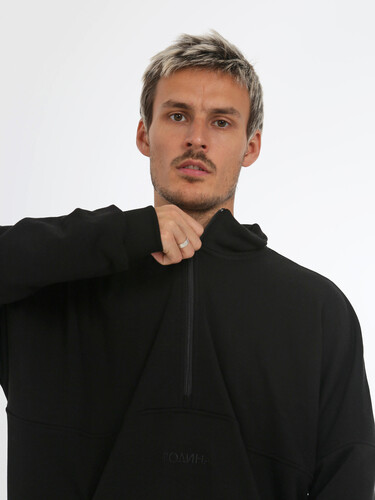 Олимпийка на короткой молнии РОДИНА Оверсайз (мужская) Черный фото 7