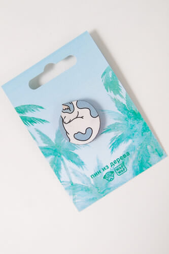 Пин деревянный WAF-WAF Кот клубочком(Серый/Белый) фото 5