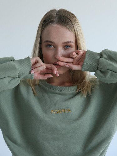 Свитшот РОДИНА Кроп new logo (женский) Олива фото 6