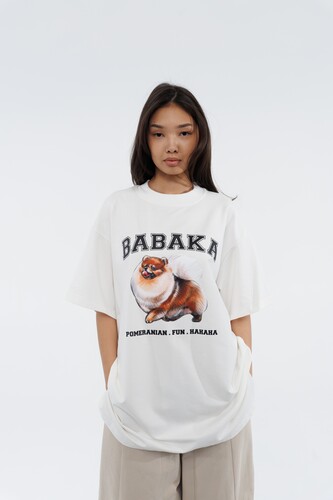 Футболка BABAKA белая с принтом померанский шпиц OS Белый фото 6