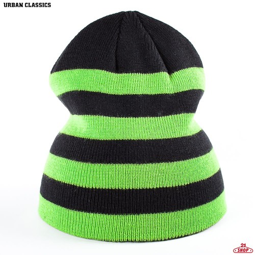 Шапка URBAN CLASSICS 2 Stripe Beanie Black/Limegreen фото 2